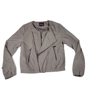 Vigoss Moto Jacket‎ S Women Gray Double Asymmetric Zippers Pockets Lined Modal